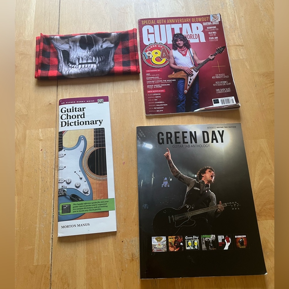 Guitar magazines, and free skull face mask